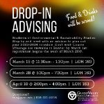 Colorful flyer promoting ENS drop-in advising sessions on March 15, 2023